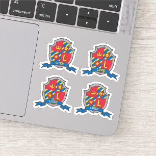 Sticker Lettre initiale L nom personnalisé lion bouclier