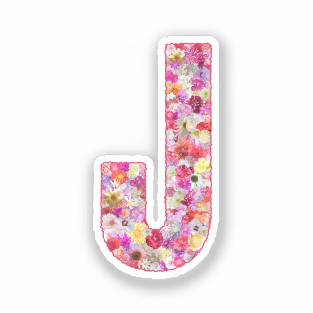 Sticker Lettre J Monogramme Botanique Fleurs Roses Pour El (Recto)