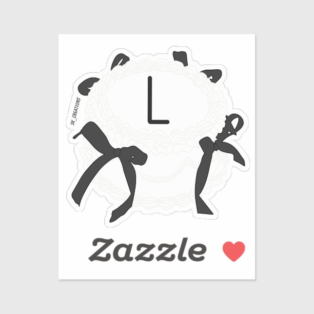 Sticker Lettre L initiale noir et blanc noeud papillon vin (Feuille)