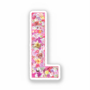 Sticker Lettre L Monogramme Botanique Fleurs Roses Pour El