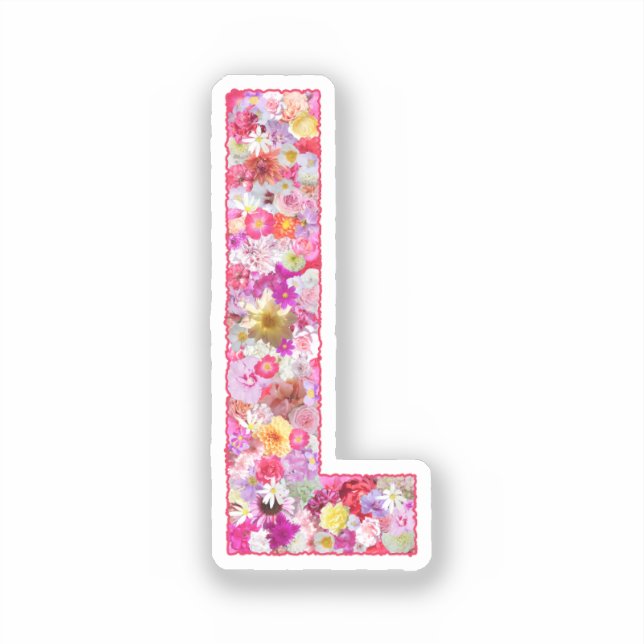Sticker Lettre L Monogramme Botanique Fleurs Roses Pour El (Recto)