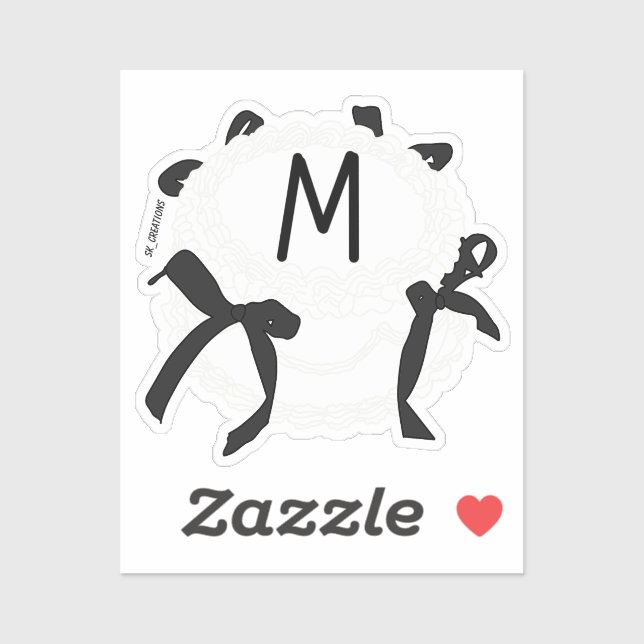 Sticker Lettre M initiale noir et blanc noeud papillon vin (Feuille)
