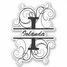 Lettre monogramme avec tourbillons ; espace pour v