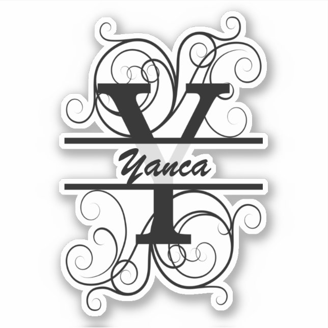 Sticker Lettre monogramme avec tourbillons ; espace pour v (Devant)