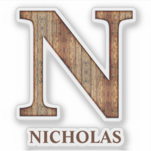 Sticker Lettre N bois texture avec nom personnalisé Sticke