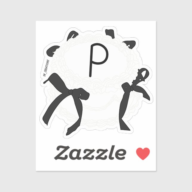 Sticker Lettre P initiale noir et blanc noeud papillon vin (Feuille)