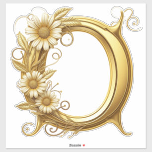 Sticker Lettre Q dorée élégante avec embellissements flora