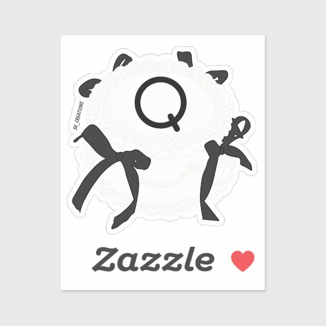 Sticker Lettre Q initiale noir et blanc noeud papillon vin (Feuille)