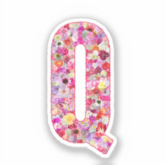 Sticker Lettre Q Monogramme Botanique Fleurs Roses Pour El