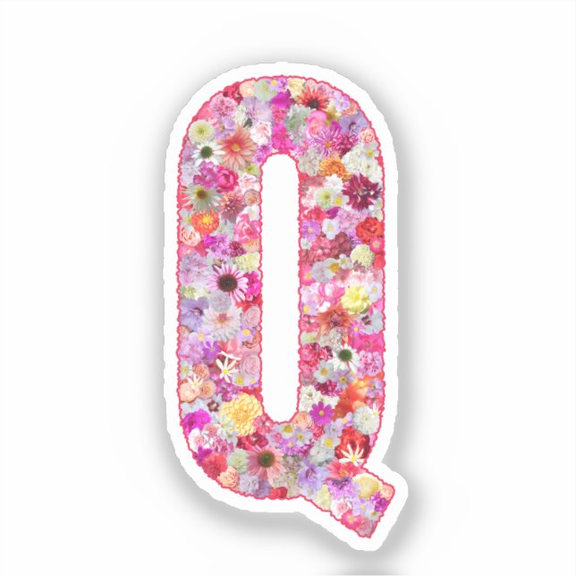 Sticker Lettre Q Monogramme Botanique Fleurs Roses Pour El (Recto)