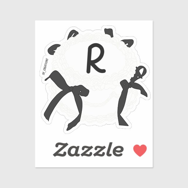 Sticker Lettre R initiale noir et blanc noeud papillon vin (Feuille)