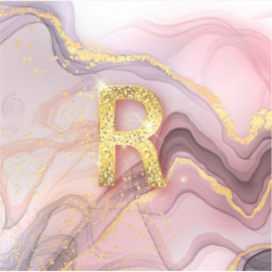 Sticker Lettre R Jolie fille Rose Parties scintillant or  