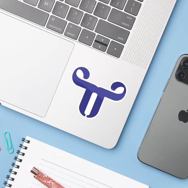 Sticker Lettre T Taureau Bleu Abstrait (Ordinateur portable avec iPhone)