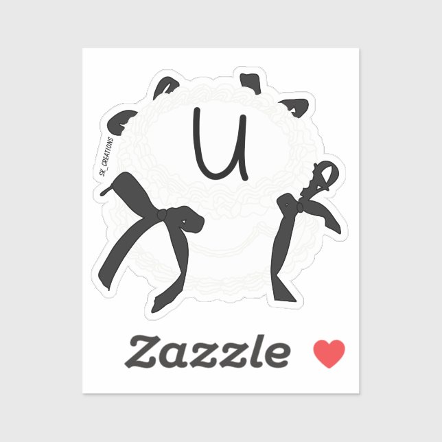 Sticker Lettre U initiale noir et blanc noeud papillon vin (Feuille)