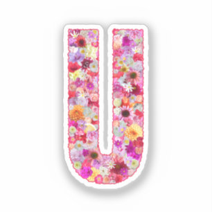 Sticker Lettre U Monogramme Botanique Fleurs Roses Pour El