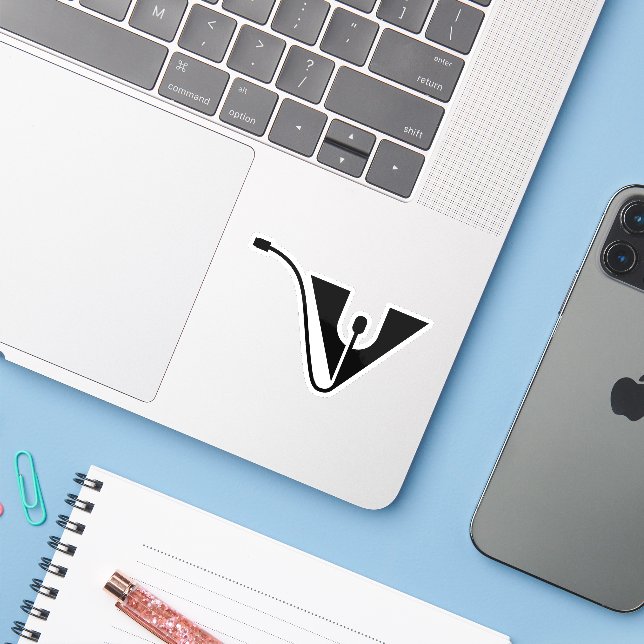 Sticker Lettre V avec Souris (Ordinateur portable avec iPhone)