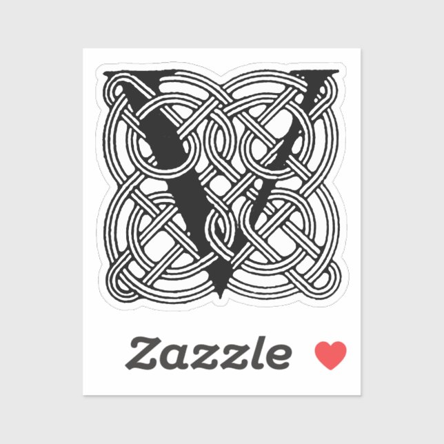 Sticker Lettre V Vintage Céleste noeud Monogramme (Feuille)