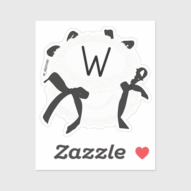 Sticker Lettre W initiale noir et blanc noeud papillon vin (Feuille)