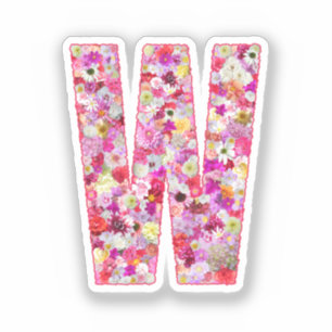 Sticker Lettre W Monogramme Botanique Fleurs Roses Pour El
