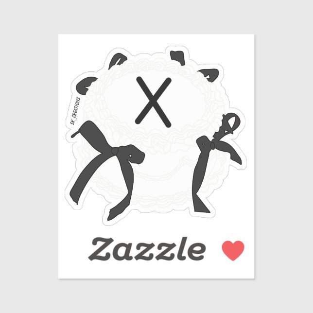 Sticker Lettre X initiale noir et blanc noeud papillon vin (Feuille)