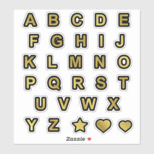 Sticker Lettres de texte en majuscules noir et or Alphabet