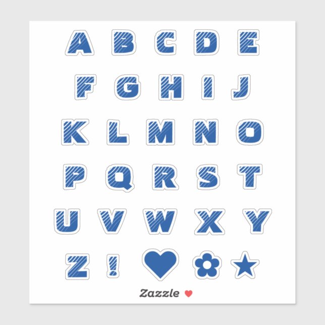 Sticker Lettres majuscules Royal Blue Text Alphabet Heart (Feuille)