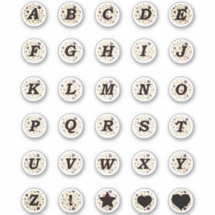 Sticker Lettres noires Monogramme Fleurs minuscules Alphab