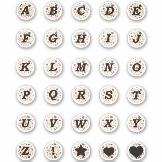 Sticker Lettres noires Monogramme Fleurs minuscules Alphab (Devant)