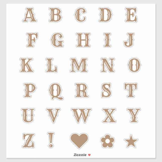 Sticker Lettres Thème Occidental Brown Alphabet Monogramme (Feuille)