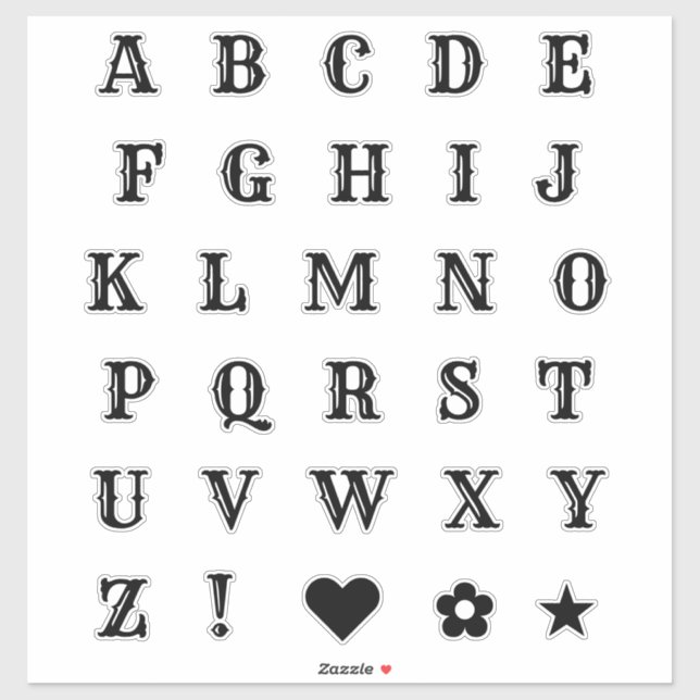 Sticker Lettres Thème Ouest Noir Alphabet Monogramme (Feuille)
