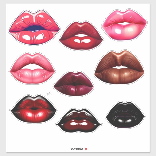 Sticker Lèvres Baiser mignonnes-rose-rouge-marron-Brown-no (Feuille)