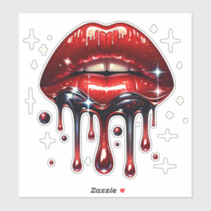 Sticker Lèvres Rouges Dégoulinantes de Paillettes Faux Écl