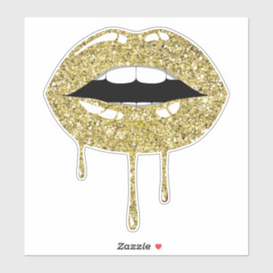 Sticker Lèvres scintillantes fausses paillettes luxe doré 