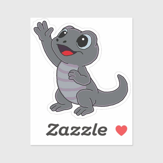 Sticker Lézard de dessin animé gris mignon pour bouteille  (Feuille)