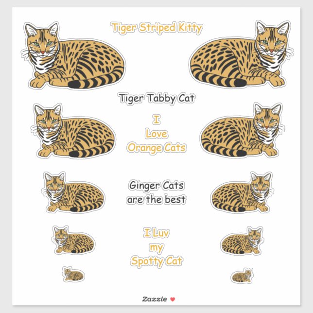 Sticker Lg Tabby Chats Orange (Feuille)