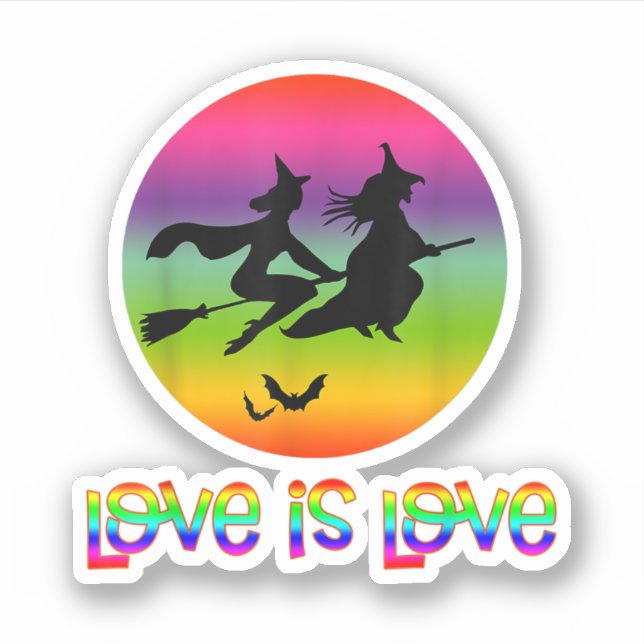 Sticker Lgbt Pride Gay Halloween Deux Sorcières L'Amour Es (Devant)
