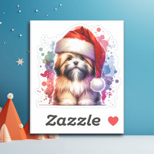 Sticker Lhasa Apso Chien à Santa Hat Noël
