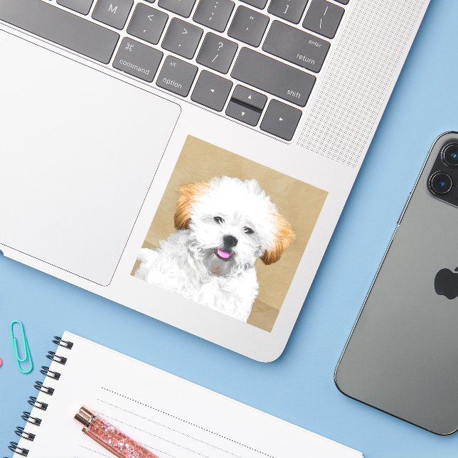Sticker Lhasa Apso Puppy Peinture - Cute Original Chien Ar (Ordinateur portable avec iPhone)