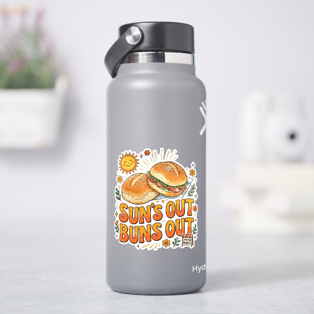 Sticker L'heure du soleil, l'heure des buns, design rétro  (HydroFlask)