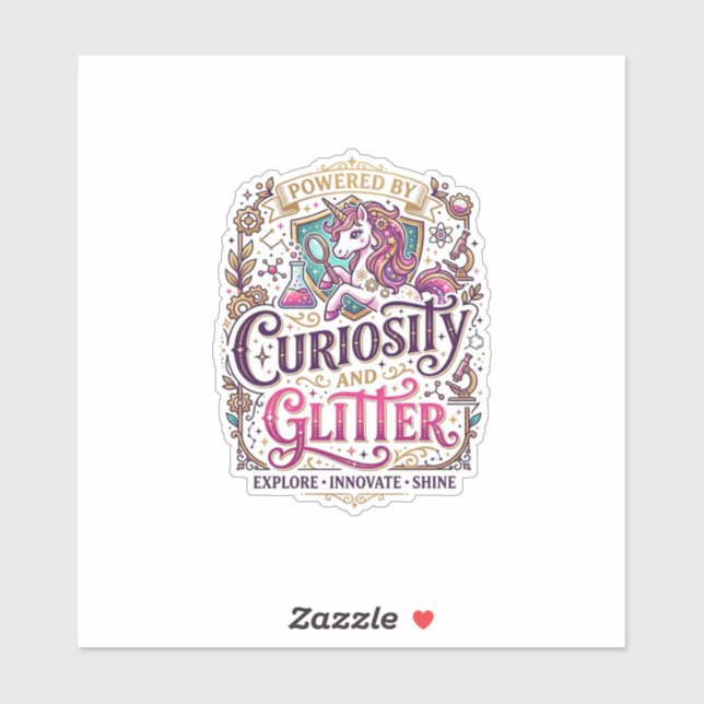 Sticker Licorne alimentée par la curiosité et pailletée St (Feuille)