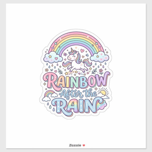 Sticker Licorne Arc-en-ciel après la pluie Premium Vector  (Feuille)