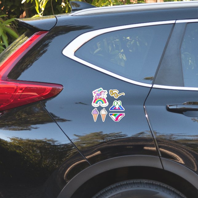 Sticker Licorne arc-en-ciel de rêve et feuille d'autocolla (Dos de voiture)