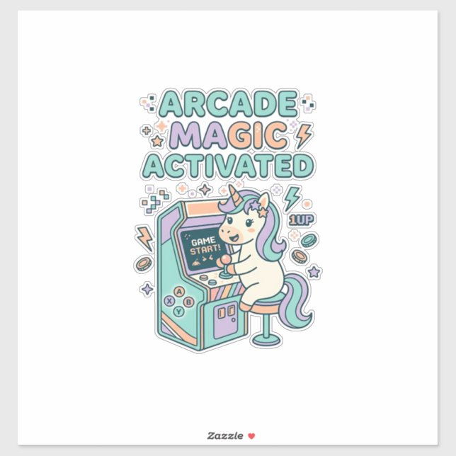 Sticker Licorne Arcade Magie Activée Produit Tendance Grap (Feuille)