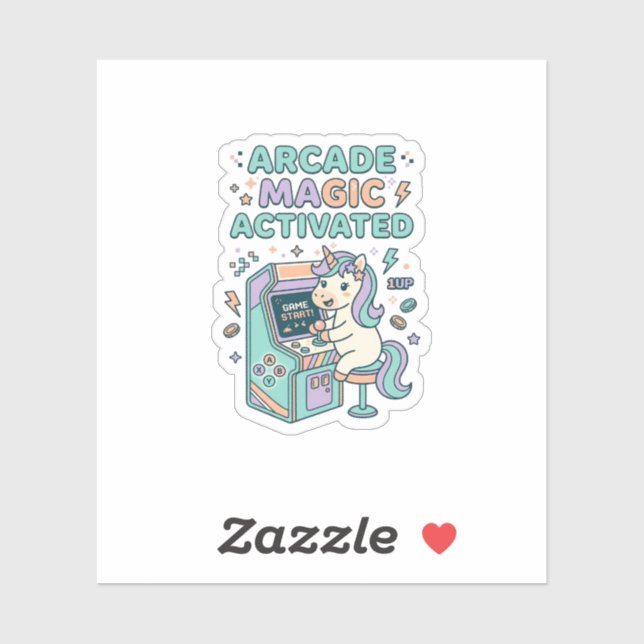 Sticker Licorne Arcade Magie Activée Produit Tendance Grap (Feuille)