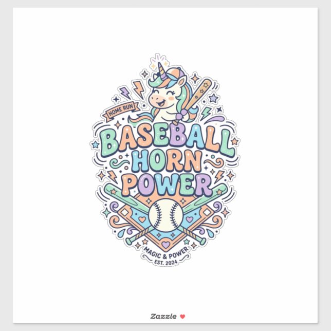 Sticker Licorne Baseball Corne Puissance Kawaii Conception (Feuille)