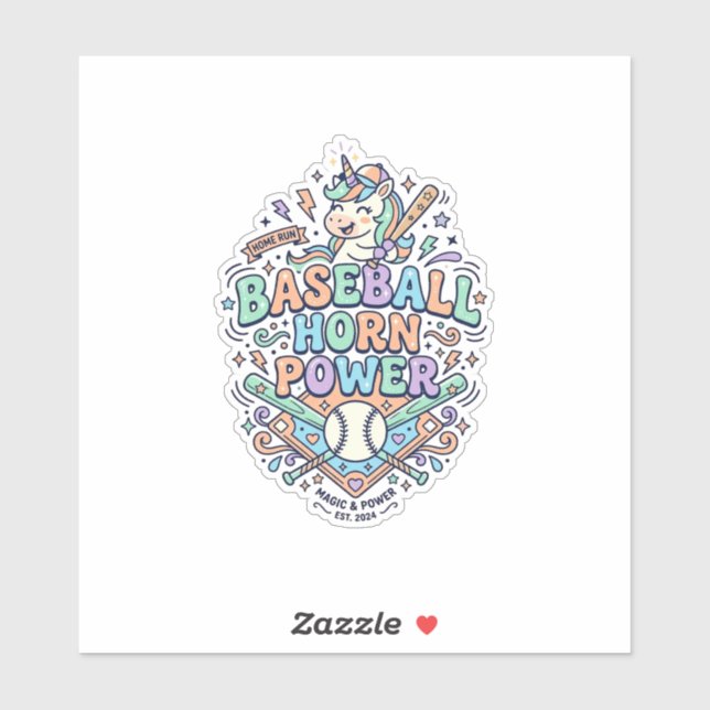 Sticker Licorne Baseball Corne Puissance Kawaii Conception (Feuille)