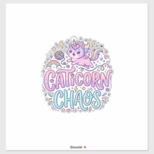 Sticker Licorne Caticorne Chaos Mignon Pastel Graphisme de