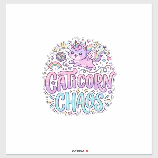 Sticker Licorne Caticorne Chaos Mignon Pastel Graphisme de (Feuille)