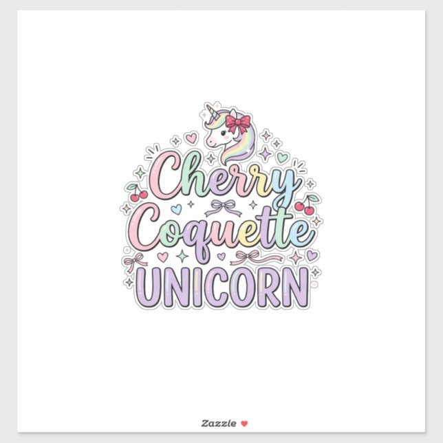Sticker Licorne Cherry Coquette Licorne Original Zazzle De (Feuille)