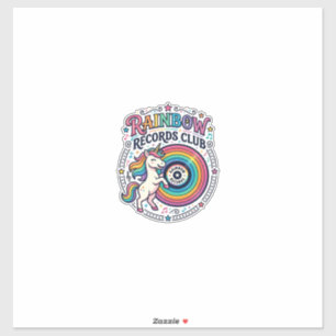 Sticker Licorne Club de disques Arc-en-ciel Fond Blanc Mig